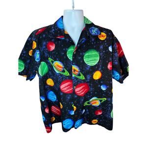 Vintage Max Boxxer Vibrant Celestial Planets Aloha Hawaiian Shirt Size Large